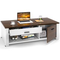 Costway Modern Coffee Table Living Room Coffee Table W/ Storage Drawers & Compartments - Brown/White - Large Front