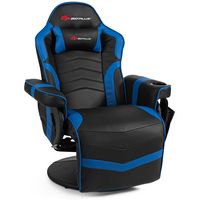 Costway - Massage Gaming Recliner Reclining Racing Chair Swivel Blue - Blue + Black - Large Front