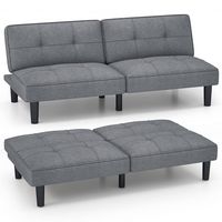 Costway Convertible Folding Futon Sofa Bed with 6-Position Adjustable Backrest  Cushion - Gray - Large Front