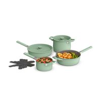 Bella - Fits-anywhere Kitchenware: 9-Piece Store More Ceramic Nonstick Cookware Set - Seaglass - Large Front