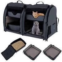 Costway - Portable Pet Carrier Kennel Cat Dog Crate Twin Compartments w/ Mats Litter Box - Black - Large Front