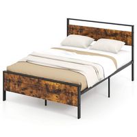 Costway Full Size Bed Frame with Wooden Headboard and Footboard Under-Bed Storage - Brown - Large Front
