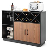 Costway Industrial Wine Bar Cabinet Sideboard Buffet with Glass Holder &  Adjustable Shelf - Blac... - Large Front