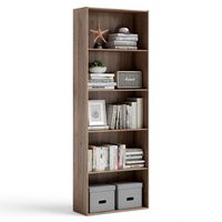 Costway - 5-Shelf Storage Bookcase Stand Modern Multi-Functional Display Cabinet - Walnut - Large Front