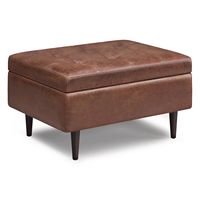 Simpli Home - Shay Mid Century Small Square Coffee Table Storage Ottoman - Distressed Saddle Brown - Large Front