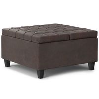 Simpli Home - Harrison Small Square Coffee Table Storage Ottoman - Distressed Brown - Large Front