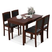 Costway 5 PCS Dining Table Set for 4 w/Rubber Wood Legs Upholstered Seat Padded Backrest - Brown - Large Front