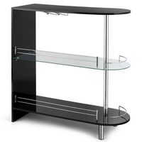 Costway Wine Rack Unit w/Tempered Glass Shelf & Glass Holders Glossy - Black - Large Front