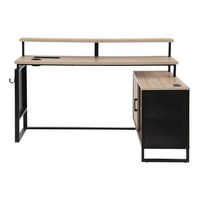 OSP Home Furnishings - ACE L Desk with Hutch Shelf - River Oak/Black - Large Front