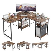 Bestier - L-Shaped Computer Desk With Reversible Corner - Brown - Large Front