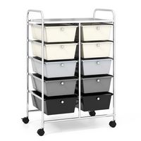 Costway - 10 Drawer Storage Cart Utility Rolling Trolley Kitchen Office Organizer - Gradient Gray - Large Front