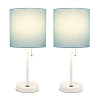 Limelights - White Stick Lamp with USB charging port and Fabric Shade 2 Pack Set - Aqua - Large Front