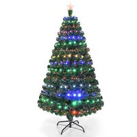 Costway - 6'Pre-Lit Christmas Tree Fiber Optic Multicolor LED Lights - Green - Large Front