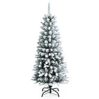 Costway - 4.5ft Snow-Flocked Hinged Artificial Christmas Pencil Tree w/ 373 Mixed Tips - Green/White - Large Front