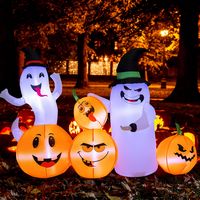 Costway - 6 FT Long Halloween Inflatable Decor 4 Pumpkins & Ghosts w/ Built-in LED Lights - Orang... - Large Front