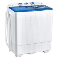 Costway - 26 lb. Portable Semi-Automatic Twin Tub Washing Machine with Drain Pump - Blue and White - Large Front