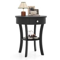 Costway 2-tier Side End Sofa Table Round Nightstand for Bedroom Living Room - Black - Large Front
