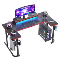 Bestier - U-Shaped Gaming Desk with Monitor Stand, LED Lighting, Headphone Hooks, and Cup Holder ... - Large Front