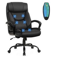 Costway - Big & Tall Executive PU Leather Massage Chair - Black - Large Front