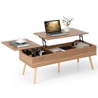 Costway 47'' Lift Top Coffee Table Central Table with Hidden Compartments for Living Room - Brown - Large Front