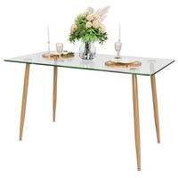 Costway Modern Glass Dining Table Rectangular Dining Room Table W/Metal Legs For Kitchen - Transp... - Large Front