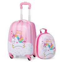 Costway - 2PC Kids Carry On Luggage Set 12'' Backpack and 16'' Rolling Suitcase for Travel - Pink... - Large Front