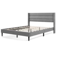 Costway Queen Bed Frame with Wingback Headboard Linen Upholstered Platform Bed - Grey - Large Front