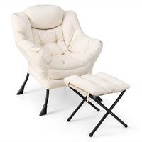 Costway - Lazy Sofa Armchair with Folding Footrest and Storage Pocket - Beige - Large Front