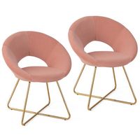 Costway Set of 2 Modern Velvet Accent Chair Upholstered Vanity Leisure Chair Metal Legs - Pink an... - Large Front