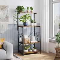 Bestier - Kitchen Baker's Rack with Storage Shelves and USB Outlets - Rustic Brown - Large Front