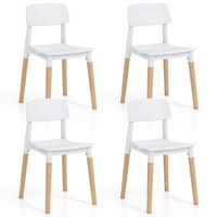 Costway Dining Side Chairs Set of 4 with Ergonomic Backrest Wide Seat & Sturdy Wooden Legs - White - Large Front