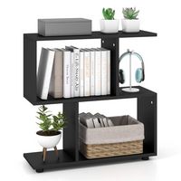 Costway - 2-Tier Bookshelf Free Standing Wooden Display S-Shaped Shelf Storage Rack - Black - Large Front