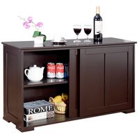 Costway Kitchen Storage Cabinet Sideboard Buffet Cupboard Wood Sliding Door Pantry - Brown - Large Front