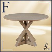 Finch - Alfred Round Modern Farmhouse Rubberwood Table - Rustic Beige - Large Front