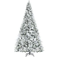 Costway - 8ft Snow Flocked Hinged Christmas Tree w/Berries & Poinsettia Flowers - Green/White - Large Front