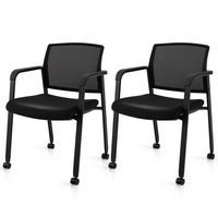 Costway - Conference Mesh Stackable Office Guest Chair  (Set of 2) - Black - Large Front