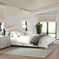 Martha Stewart - Amelia Faux Linen Upholstered King Size Platform Bed with Curved Headboard in Be... - Large Front