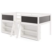 Costway Twin Size Low Loft Bed with Ramp Ladder & Bookcases Full-length Safety Guardrail - White - Large Front