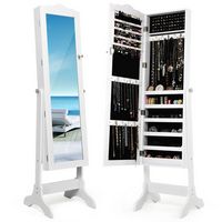 Costway - Mirrored Jewelry Cabinet Organizer Storage Box - White - Large Front