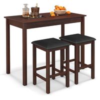 Costway 3 PCS Bar Table Set Dining Table & 2 PVC Leather Upholstered Bar Stools Rustic - Brown+Black - Large Front