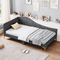 Costway Twin Size Upholstered Daybed Rivet-Tufted Platform Bed with Metal Legs - Gray - Large Front