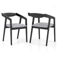 Costway Wooden Dining Chair Set of 2 with Rubber Wood Frame Armrests Padded Cushion - Black - Large Front