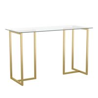 Martha Stewart - Eli Tempered Glass Top Office Desk - Clear Top/Polished Brass Frame - Large Front
