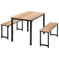 Costway - 3pcs Dining Table Set Modern Studio Collection Table and 2 Bench Nature - Nature and Black - Large Front
