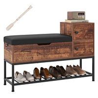 Costway - Entryway Bench Shoe Bench with Flip Top Box & 2 Door Cabinets PVC Seat Cushion - Black/... - Large Front