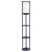 Simple Designs - Round Etagere Storage Floor Lamp with 2 USB, 1 Outlet - Navy - Large Front