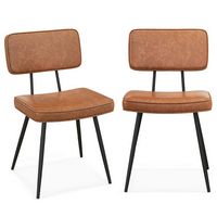 Costway Dining Chairs Set of 2 with PU Leather Cover Filled Sponge Waterfall Seats - Brown - Large Front
