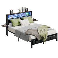 Bestier - Queen Size Bed Frame with Upholstered Headboard Integrated Storage LED Lighting, and Ch... - Large Front
