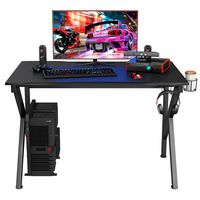 Costway - K-Shaped Gaming Desk with Cup Holder - Black - Large Front