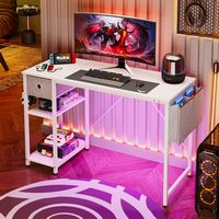Bestier - Computer Desk with LED Lighting - White - Large Front